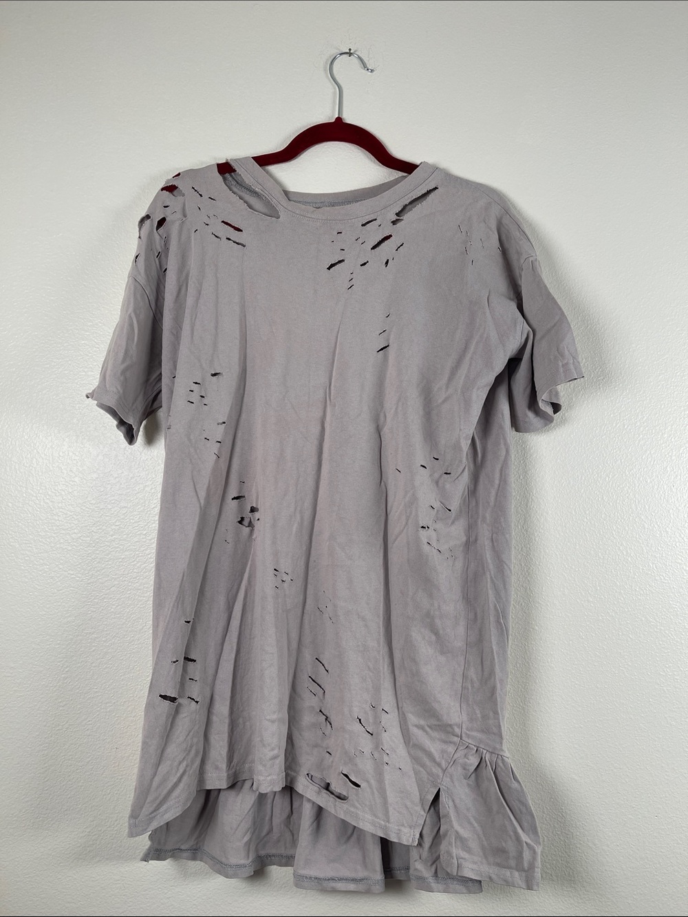 Distressed Light Gray Woman's Short-Sleeve Dress T-Shirt